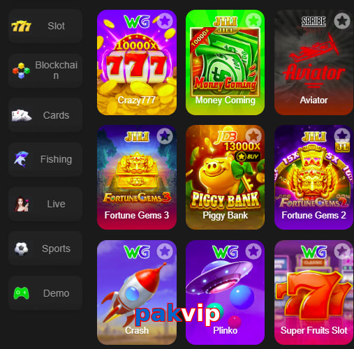 Main screen of Pakvip game page for PK players